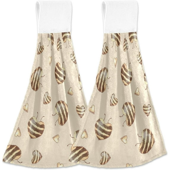 SKYSONIC Hanging Kitchen Towel 12 x 17 Inch Striped Love Heart Shape Towel Set 2 Pieces of Dry Towels for Kitchen, Bathroom, Laundry Room Table