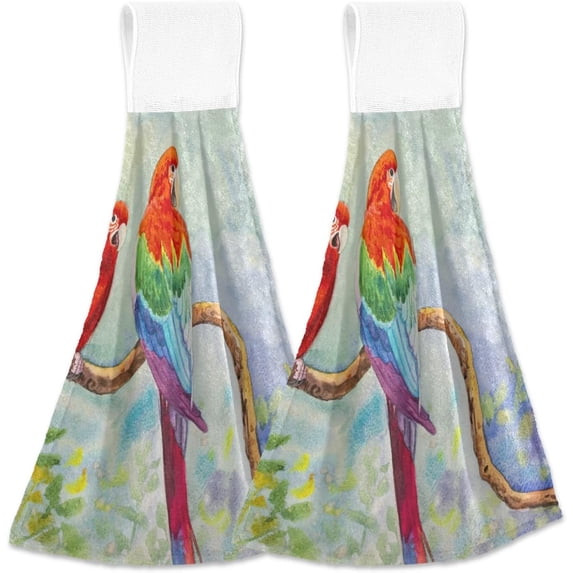 SKYSONIC Hanging Kitchen Towel 12 x 17 Inch Two Parrots Standing on A Branch Towel Set 2 Pieces of Dry Towels for Kitchen, Bathroom, Laundry Room Table