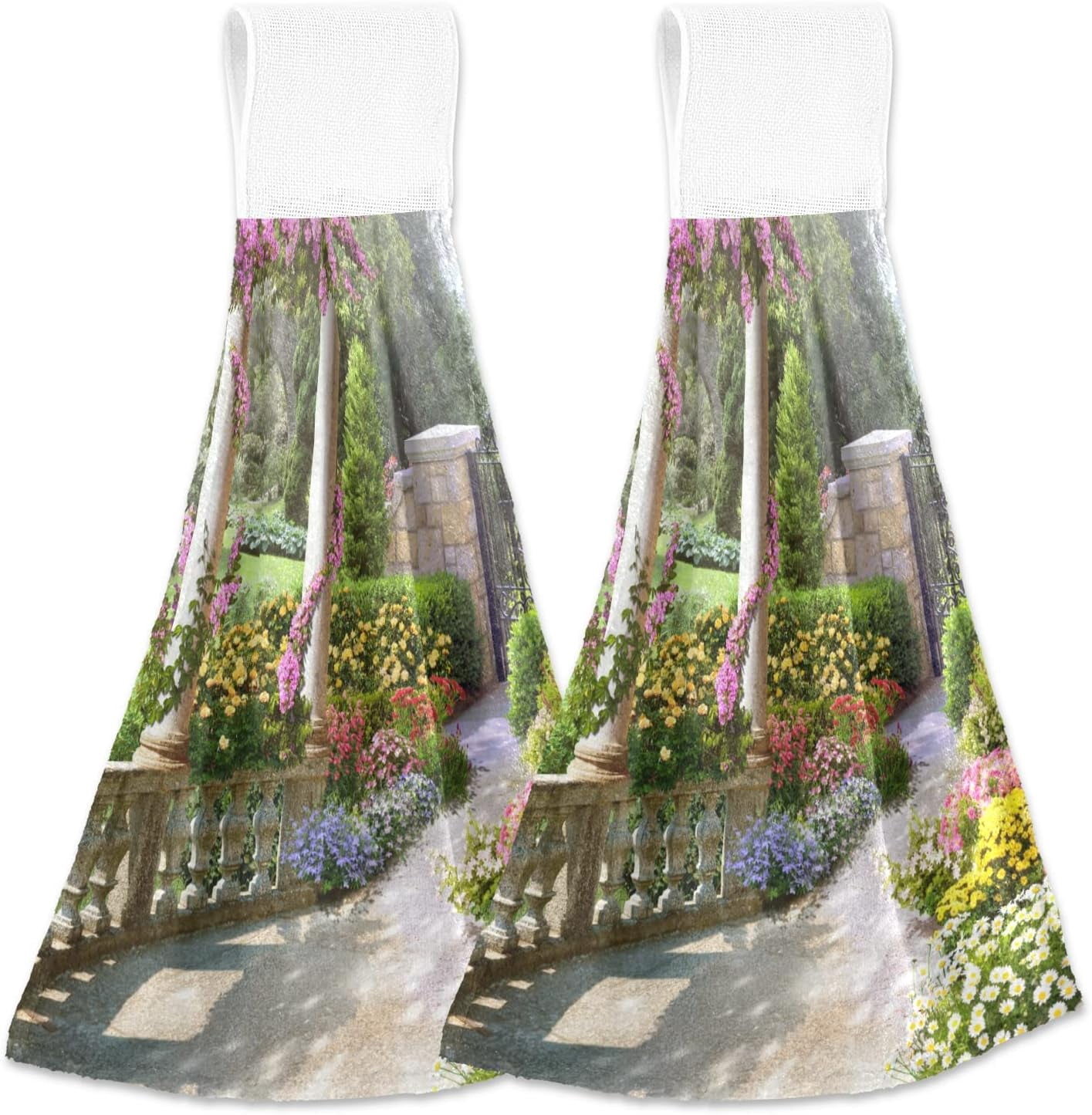 SKYSONIC Hanging Kitchen Towel 12 x 17 Inch Wallpaper Floral Green Park ...