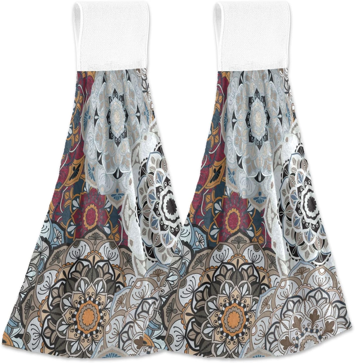 SKYSONIC Hanging Kitchen Towel set of 2,12" x 17" Classical Bohemian ...