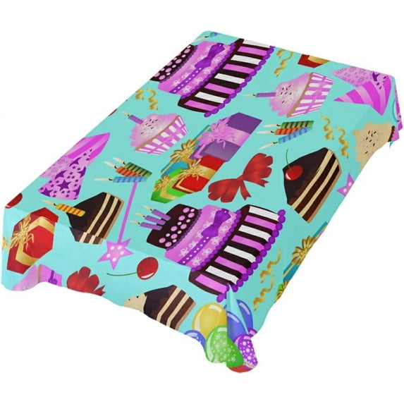 SKYSONIC Happy Birthday Delicious Cakes Rectangle Tablecloth,Valentine's Day Mother's Day Kitchen Decoration Dinner Rectangular Table Cover for Party Holiday Hotel BBQ-Machine Washable 60x90In