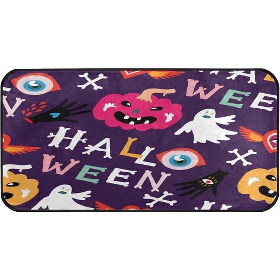 SKYSONIC Happy Halloween Kitchen Rugs 39×20 in,Non Slip Washable Cushioned Carpets Polyester AntiFatigue Comfort Porch Floor Mat Doormat Halloween Decoration