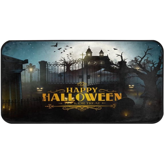 SKYSONIC Happy Halloween Kitchen Rugs 39×20 in,Non Slip Washable Cushioned Carpets Polyester AntiFatigue Comfort Porch Floor Mat Doormat Halloween Decoration