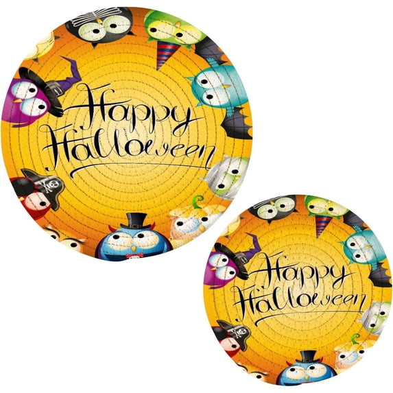 SKYSONIC Happy Halloween Owls Pot Holders Trivets, 2 Pcs Heat Resistant Trivets,Cute Witch Hat Cotton Thread Weave Mats for Hot Pads Pans Pot Bowl Teapot for Kitchen Decor