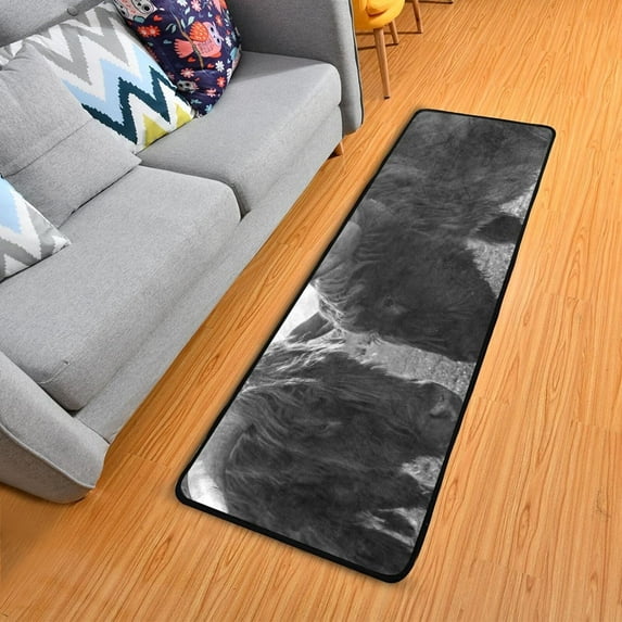 SKYSONIC Highland Cow Runner Rug, 2' x 6' Non Slip with Rubber Backing Black Bull Washable Soft Area Rug Carpet Entryway Rug Runner for Hallway Bedroom Kitchen Decor