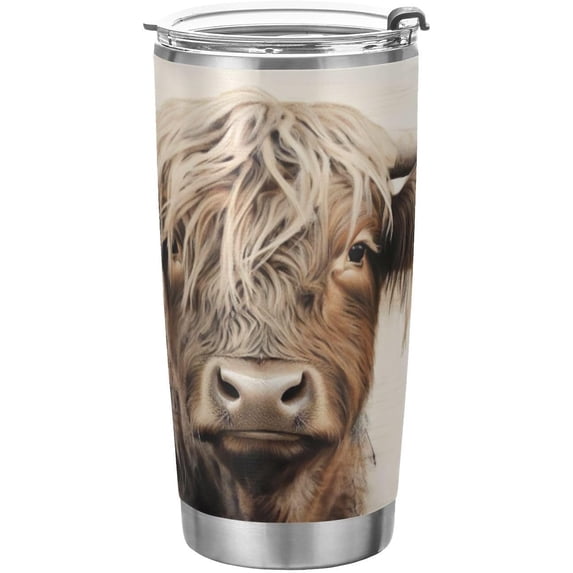 SKYSONIC Highland Cow Tumbler Stainless Steel Double Wall Vacuum Reusable Insulated Mug with Straw and Built-in Coaste for Cold and Hot Beverages, 20oz