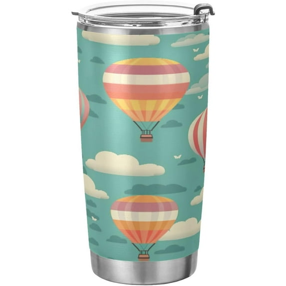 SKYSONIC Hot Air Balloon Tumbler Stainless Steel Double Wall Vacuum Reusable Insulated Mug with Straw and Built-in Coaste for Cold and Hot Beverages, 12oz