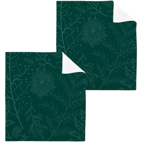 SKYSONIC Hunter Green Washcloths, 2 PCS 12 X 12 Inches Cotton Wash Cloths, Highly Absorbent and Soft Face Towels for Bathroom,Gym,Hotel and Spa