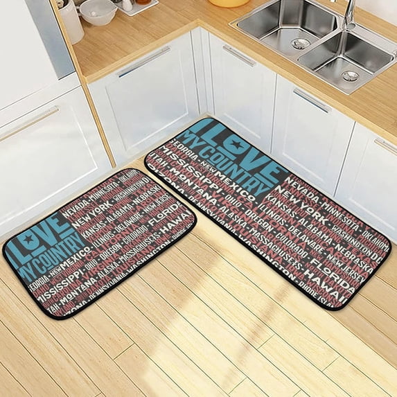 SKYSONIC I Love My Country Kitchen Mats and Rugs Unique USA Flag Quote Floor Runner Area Rug Washable Carpet Perfect for Living Room Bedroom Entryway,19.7"x27.6"+19.7"x47.2"