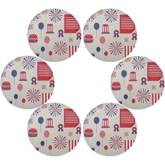 SKYSONIC Independence Day Round Placemats for Dining Table Non-Slip Heat-Resistant Polyester Table Mats Set of 6 Washable Table Mats for Kitchen Dining Table Decoration (1092)