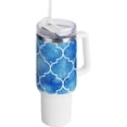 thumbnail image 1 of SKYSONIC Insulated Tumblers with Lids and Straws Handles 40oz Water Bottle Blue Geometric Trellis Travel Mug Reusable Stainless Steel Thermos Vacuum, 1 of 7