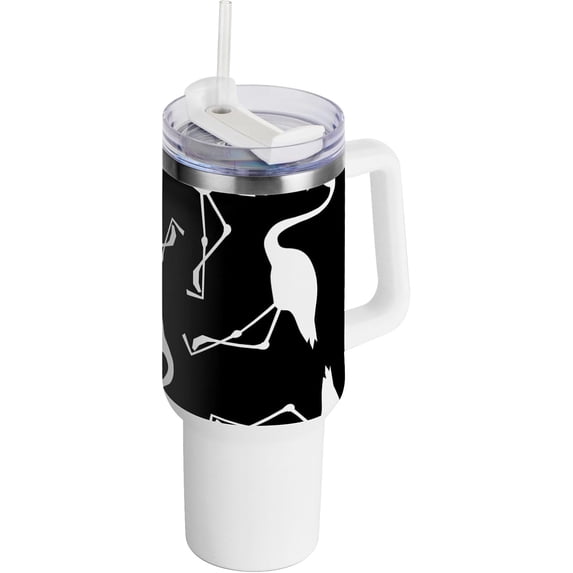 SKYSONIC Insulated Tumblers with Lids and Straws Handles 40oz Water Bottle Flamingo Black Travel Mug Reusable Stainless Steel Thermos Vacuum
