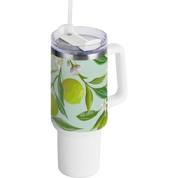 SKYSONIC Insulated Tumblers with Lids and Straws Handles 40oz Water Bottle Vintage Lemon Travel Mug Reusable Stainless Steel Thermos Vacuum