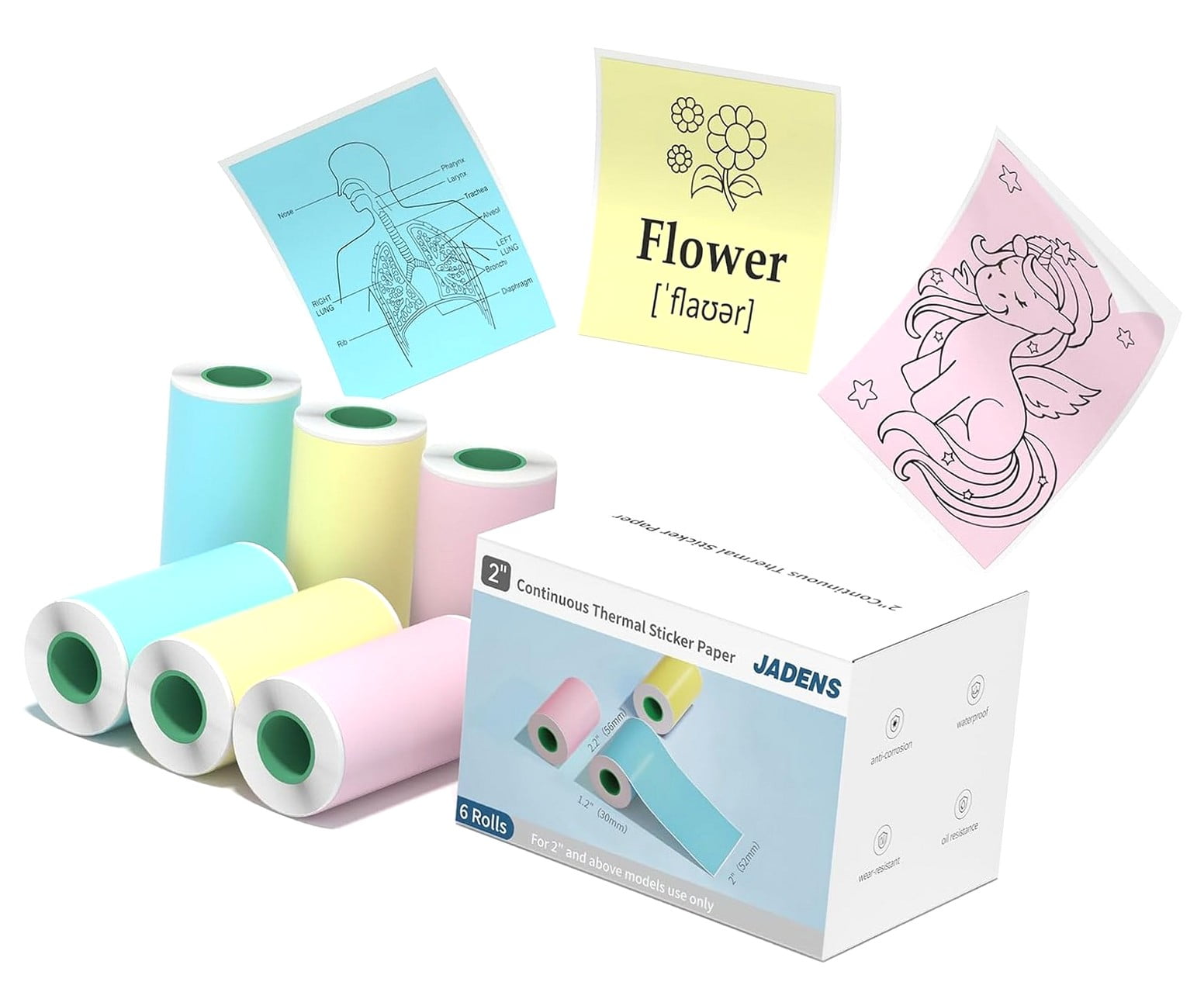 SKYSONIC JD-23 Color Thermal Sticker Paper Rolls, 6 Rolls (2 Blue, 2 ...