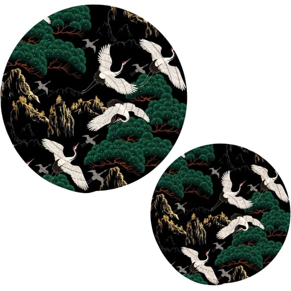 SKYSONIC Japanese Cranes Pine Pot Holders Trivets, 2 Pcs Heat Resistant Trivets,Golden Mountain Cotton Thread Weave Mats for Hot Pads Pans Pot Bowl Teapot for Kitchen Decor