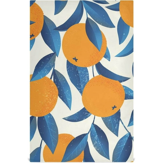SKYSONIC Kitchen Dish & Tea Towel Tangerine with Blue Leaves Reusable Cloths for Cooking and Drying Dishes for Home Kitchen Cleaning, 28x18in-1PC
