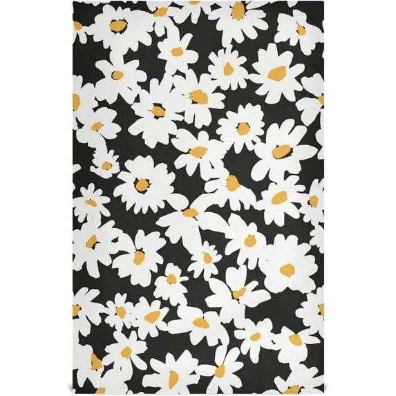 SKYSONIC Kitchen Dish & Tea Towel White Daisy in Black Reusable Cloths for Cooking and Drying Dishes for Home Kitchen Cleaning, 28x18in-1PC