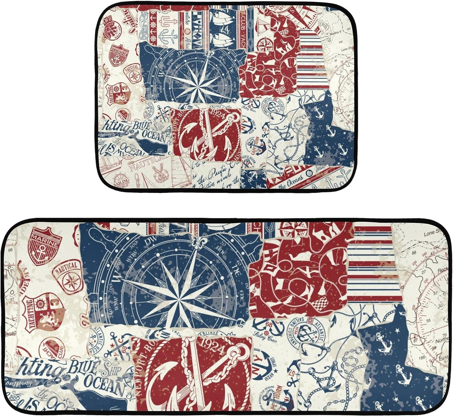 SKYSONIC Kitchen Mats (Nautical Patch) 2 Pcs Set, Anti Fatigue Kitchen