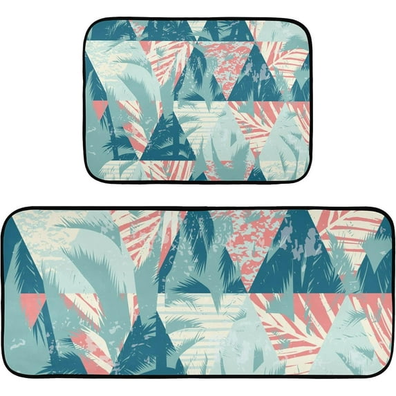 SKYSONIC Kitchen Mats (Triangle Trees) 2 Pcs Set, Anti Fatigue Kitchen Rugs Cushioned Water Absorbant Non Slip Comfort Floor Mats for Kitchen Bedroom Liveing Room Bathroom
