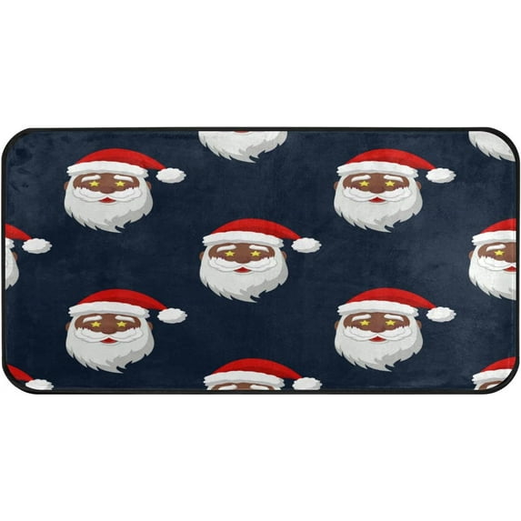 SKYSONIC Kitchen Rugs,Black Santa Claus Non Slip Washable Cushioned Carpets Polyester AntiFatigue Comfort Porch Floor Mat Doormat Christmas Decoration 39×20 in