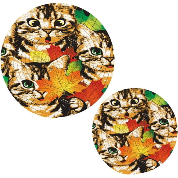 SKYSONIC Kittens Maple Leaves Pot Holders Trivets, 2 Pcs Heat Resistant Trivets,Cute Cat Autumn Cotton Thread Weave Mats for Hot Pads Pans Pot Bowl Teapot for Kitchen Decor