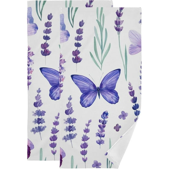 SKYSONIC Lavender Soft Hand Towels 2-Piece,14.4" x 28.3" Absorbent Bath Towel Decorative Fingertip Towels for Bathroom Gym Spa Hotel Beach Swimming Pool