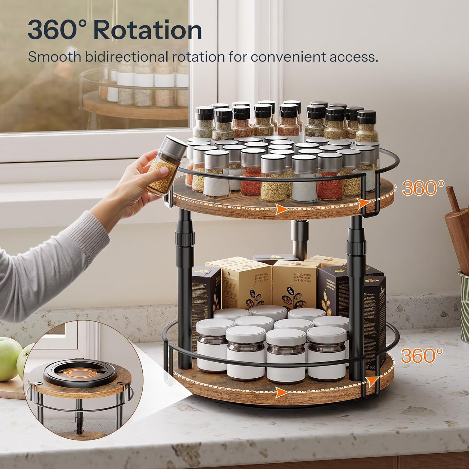 SKYSONIC Lazy Susan Organizer Spice Rack, 2-Tier Rotating Turntable