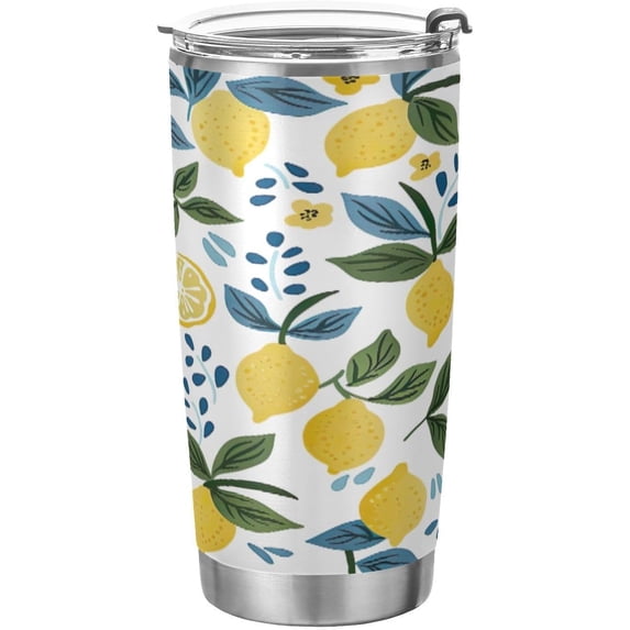 SKYSONIC Lemons Tumbler Stainless Steel Double Wall Vacuum Reusable Insulated Mug with Straw and Built-in Coaste for Cold and Hot Beverages, 12oz