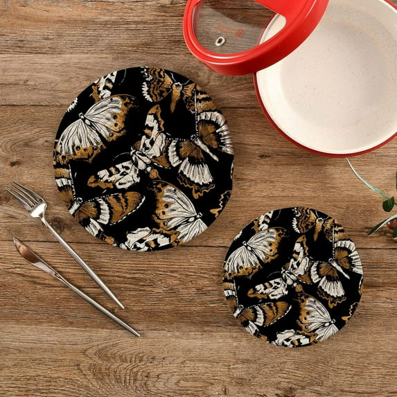 SKYSONIC Leopard Butterfly Pot Holders Trivets, 2 Pcs Heat Resistant Trivets,Skin Pattern Cotton Thread Weave Mats for Hot Pads Pans Pot Bowl Teapot for Kitchen Decor