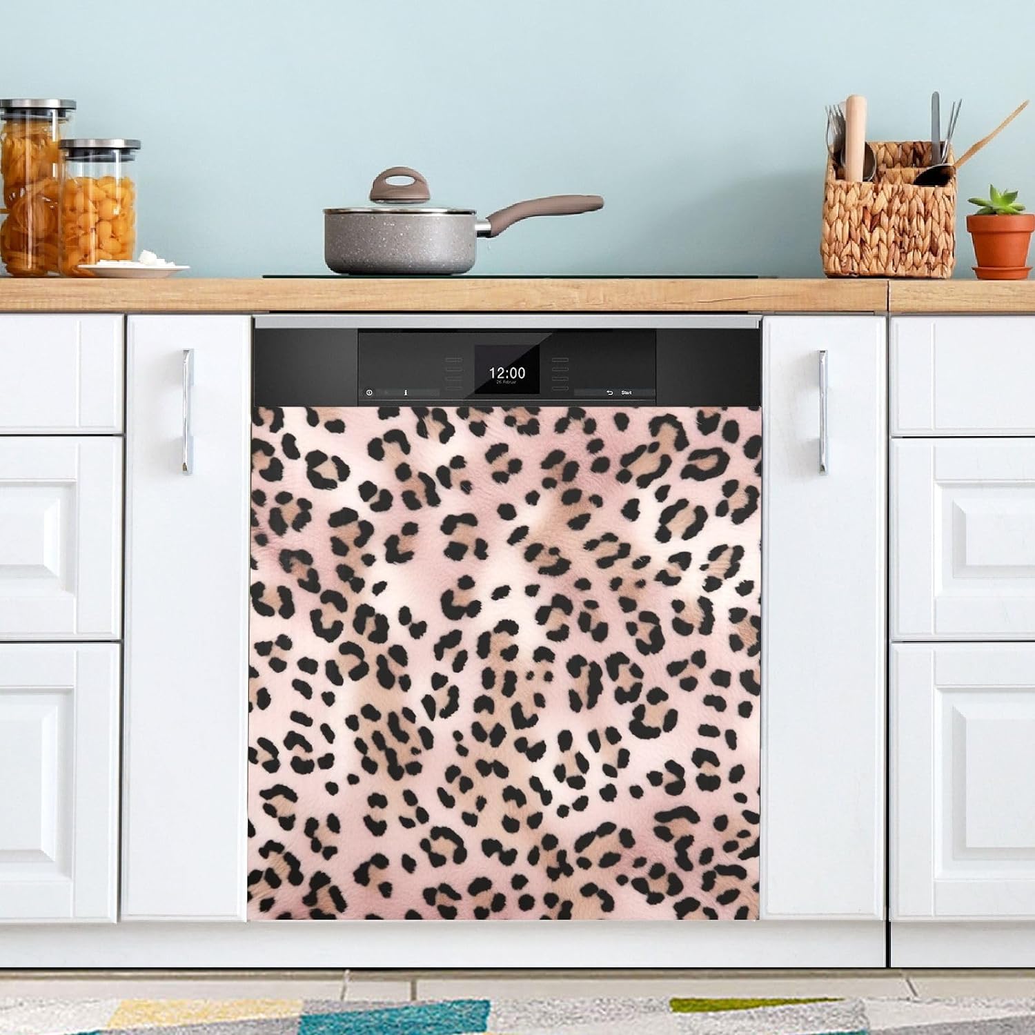 SKYSONIC Leopard Print Dishwasher Cover Dishwasher Front Door