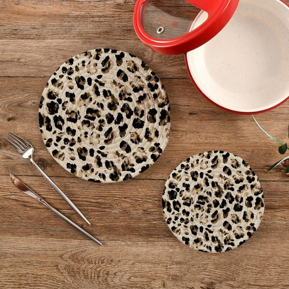 SKYSONIC Leopard Skin Vintage Pot Holders Trivets, 2 Pcs Heat Resistant Trivets,Retro Style Cotton Thread Weave Mats for Hot Pads Pans Pot Bowl Teapot for Kitchen Decor