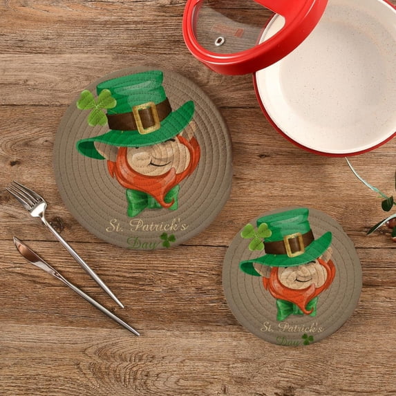 SKYSONIC Leprechaun Face Pot Holders Trivets, 2 Pcs Heat Resistant Trivets,St Patrick's Day Clover Cotton Thread Weave Mats for Hot Pads Pans Pot Bowl Teapot for Kitchen Decor