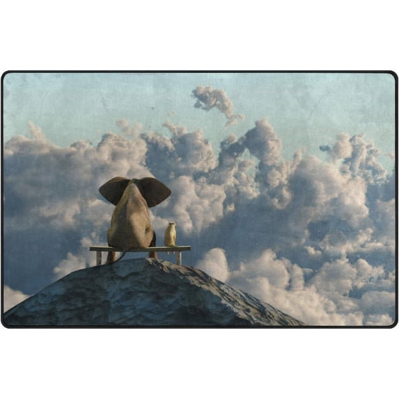 SKYSONIC Lightweight Carpet Mats Area Soft Rugs Floor Mat Doormat Decoration for Rooms Entrance 31 x 20 inches Elephant and Dog Sit On Mountain Top