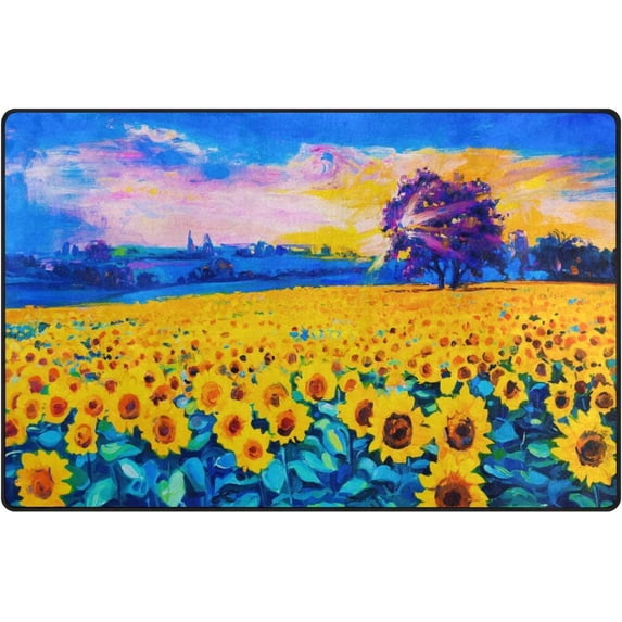 SKYSONIC Lightweight Carpet Mats Area Soft Rugs Floor Mat Doormat Decoration for Rooms Entrance 31 x 20 inches Original Oil Painting of Sunflower