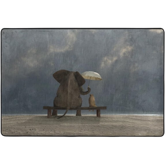 SKYSONIC Lightweight Carpet Mats Area Soft Rugs Floor Mat Rug Decoration for Kids Room Living Room Bedroom 72 x 48 inches Elephant Dog Sit Under Rain
