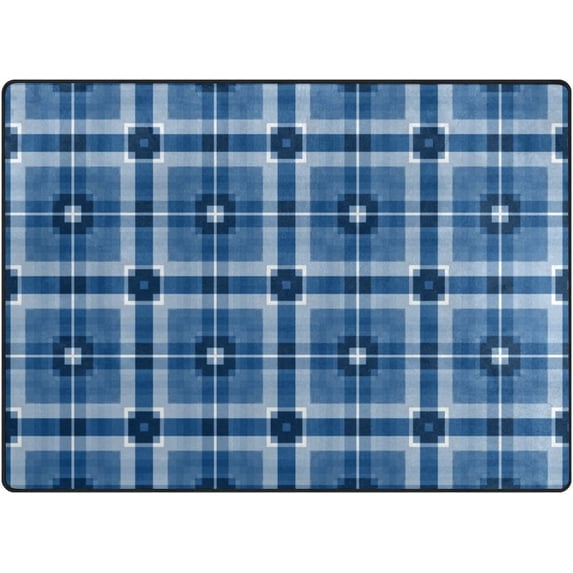 SKYSONIC Lightweight Carpet Mats Area Soft Rugs Floor Mat Rug Home Decoration for Kids Room Living Room 63 x 48 inches Abstract Blue Tartan
