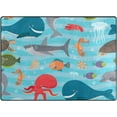 thumbnail image 1 of SKYSONIC Lightweight Carpet Mats Area Soft Rugs Floor Mat Rug Home Decoration for Kids Room Living Room 63 x 48 inches Sea Creatures On Blue Waves, 1 of 6