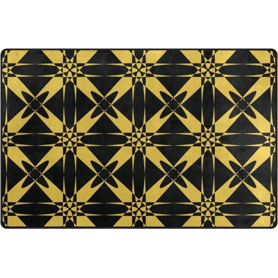 SKYSONIC Lightweight Non Slip Carpet Mats Area Soft Rugs Floor Mat Rug Decoration for Kids Room Living Room 60 x 39 inches Abstract Black Yellow Tartan Plaid