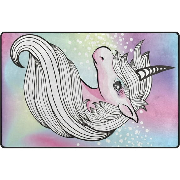 SKYSONIC Lightweight Non Slip Carpet Mats Area Soft Rugs Floor Mat Rug Decoration for Kids Room Living Room 60 x 39 inches Fantasy Unicorn and Rainbow