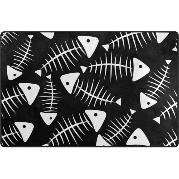 SKYSONIC Lightweight Non Slip Carpet Mats Area Soft Rugs Floor Mat Rug Decoration for Kids Room Living Room 60 x 39 inches Black White Fish Bone