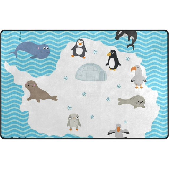 SKYSONIC Lightweight Non Slip Carpet Mats Area Soft Rugs Floor Mat Rug Decoration for Kids Room Living Room 60 x 39 inches Cartoon Antarctica Map