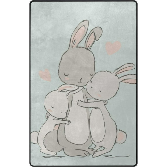 SKYSONIC Lightweight Non Slip Carpet Mats Area Soft Rugs Floor Mat Rug Decoration for Kids Room Living Room 60 x 39 inches Sweet Hares Family