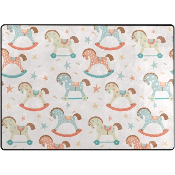SKYSONIC Lightweight Soft Area Rugs Baby Rocking Horse Floor Mat for Kids Playing Room Hardwood Floor Living Room 63x48 inch Nursery Rugs