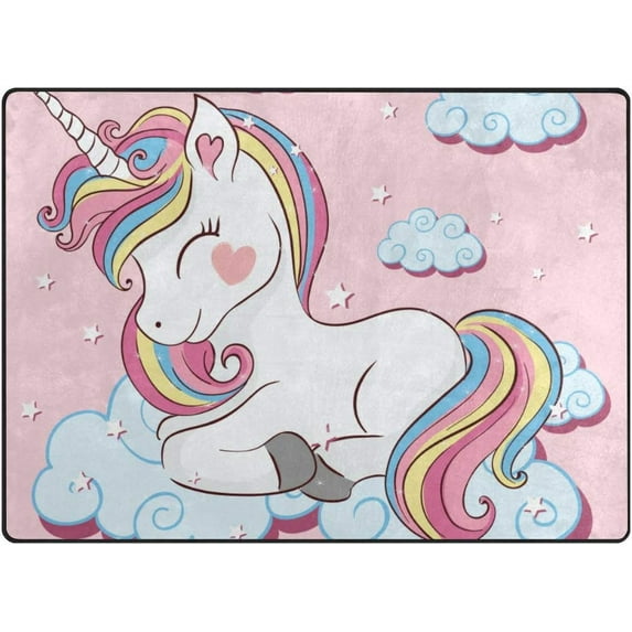 SKYSONIC Lightweight Soft Area Rugs Beautiful Unicorn On Clouds Floor Mat for Kids Playing Room Hardwood Floor Living Room 63x48 inch Nursery Rugs