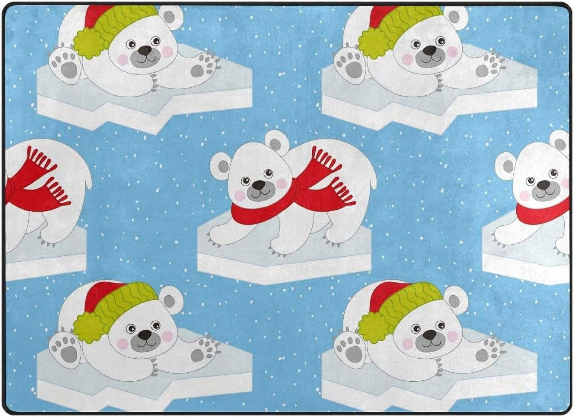 SKYSONIC Lightweight Soft Area Rugs Christmas Polar Bears On Ice Floor ...