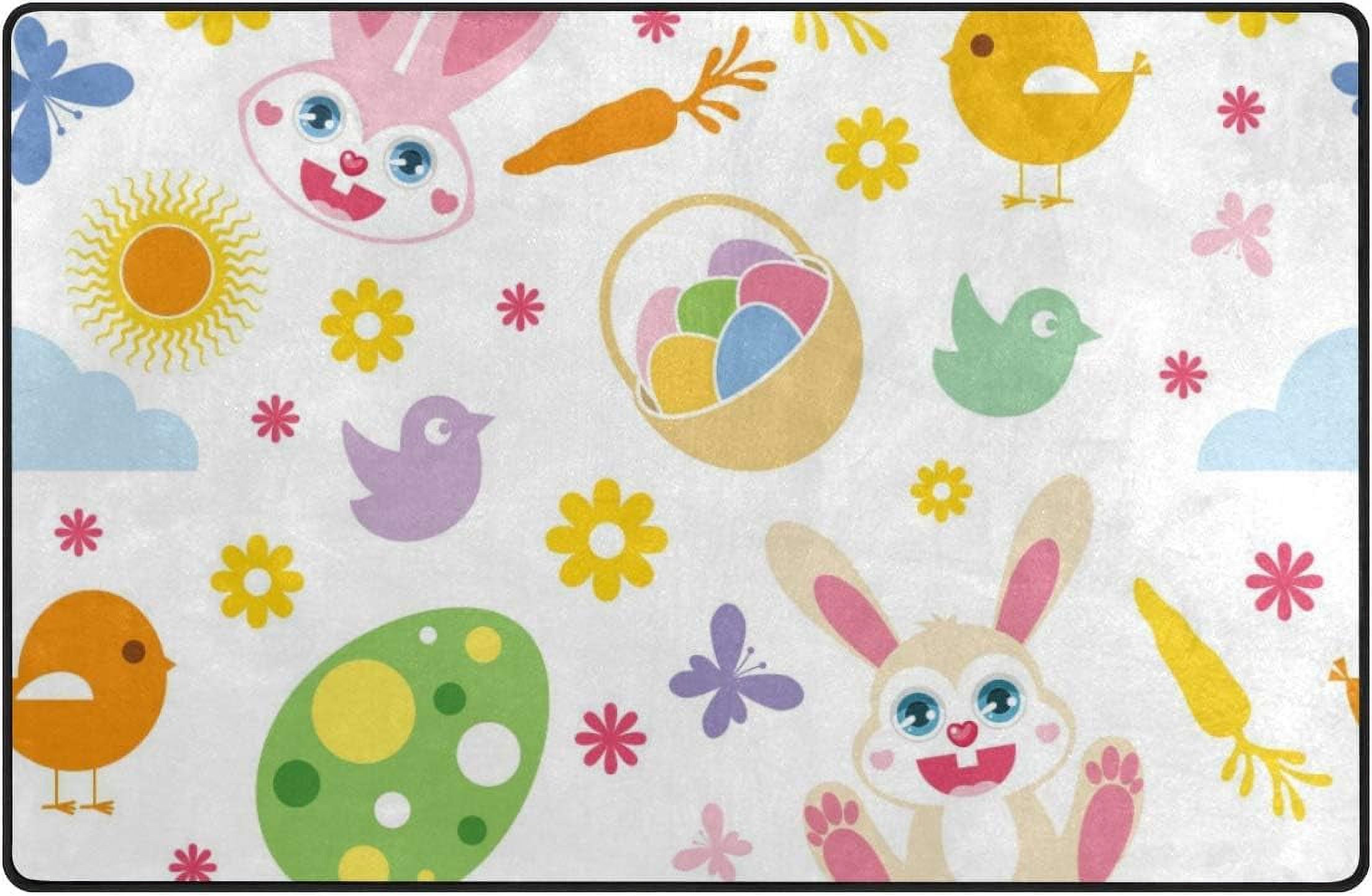 Cartoon Easter Rug SKYSONIC Lightweight Soft Area Rugs Colorful Easter Elements On White ...