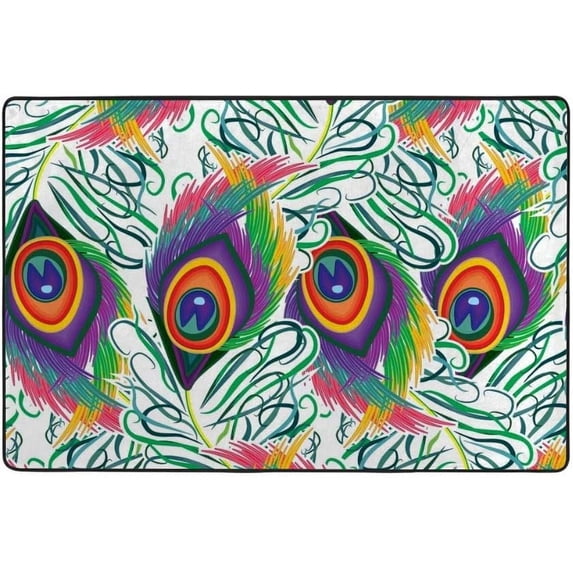 SKYSONIC Lightweight Soft Area Rugs Colorful Quill of Peafowl Floor Mat for Kids Playing Room Hardwood Floor Living Room 60x39 inch Nursery Rugs