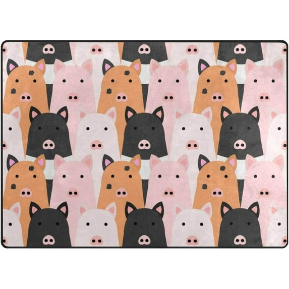 SKYSONIC Lightweight Soft Area Rugs Cute Colorful Pigs Floor Mat for Kids Playing Room Hardwood Floor Living Room 63x48 inch Nursery Rugs