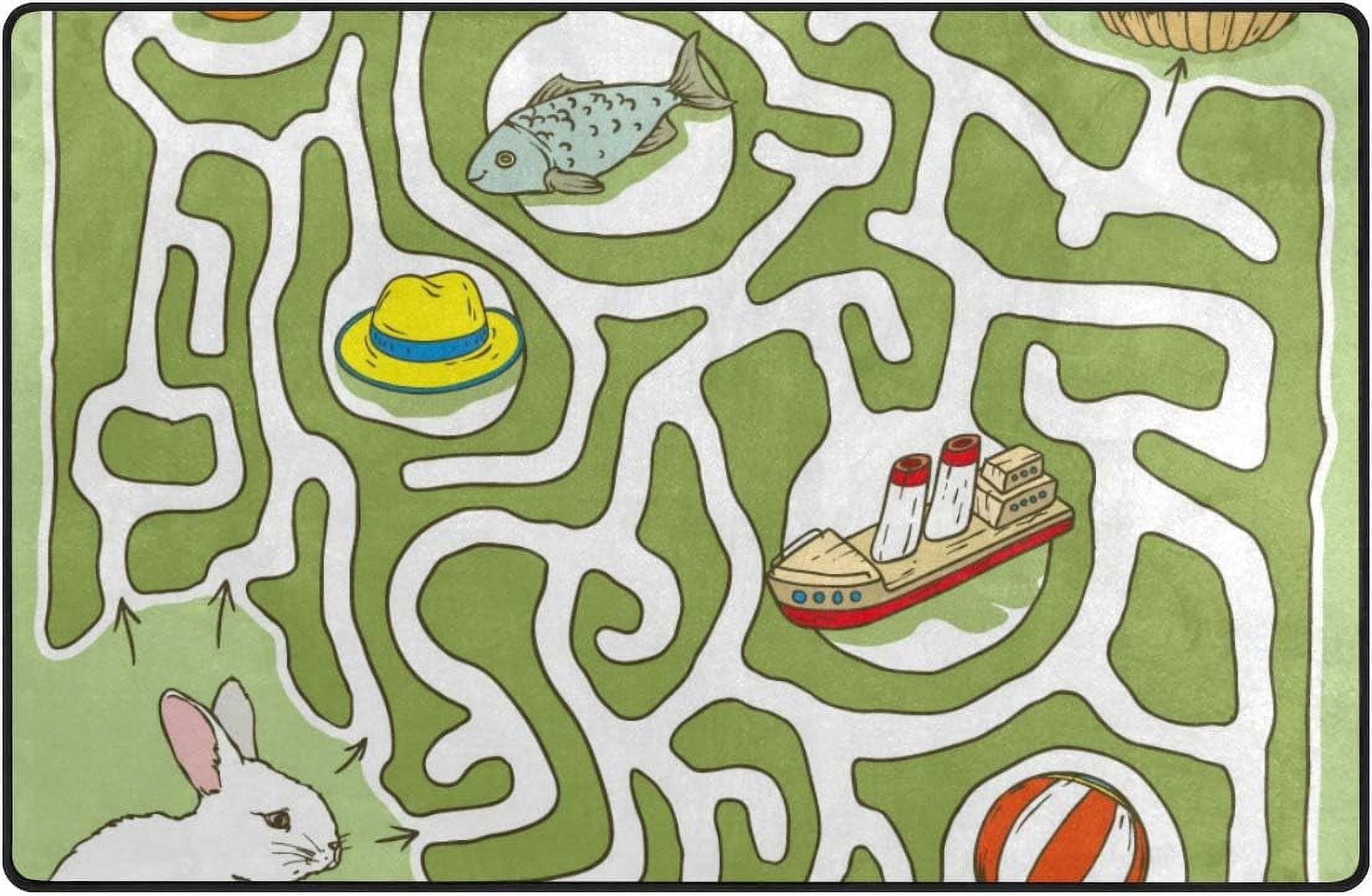 SKYSONIC Lightweight Soft Area Rugs Cute Easter Rabbit Maze Game Floor ...