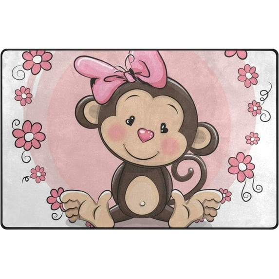 SKYSONIC Lightweight Soft Area Rugs Cute Monkey with Flowers Floor Mat for Kids Playing Room Hardwood Floor Living Room Nursery Rugs, 60x39 in